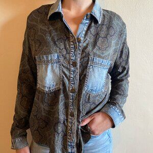 Free People denim and paisley print button-down shirt